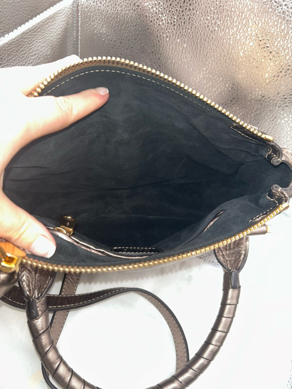 Chloé Small Marcie bronze Metallic Leather Satchel W/COA - Picture 11 of 17
